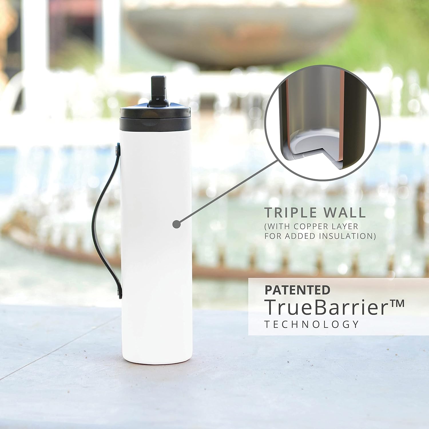Elemental Iconic Stainless Steel Water Bottle with Straw - 20 oz Leak Proof Triple Wall Insulated Water Bottles for Travel and Sports - Reusable Gym Water Bottle with 2 Straws - White - Image 3