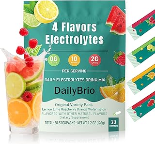 Sugar-Free Electrolyte Powder Packets, 20 Sticks Variety Pack, Lemon Lime Raspberry Orange Watermelon, Zero Sugar Hydration Drink Mix with Minerals, Keto Vegan Friendly