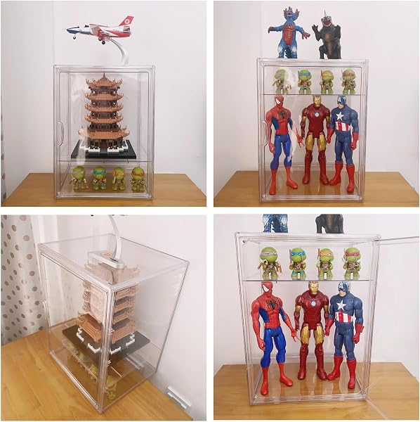 Siyecioa Vitrinas para Colecciones Vitrina Cristal Expositora Metacrilato, Caja de Exhibición de Acrílico Transparente, Vitrina de Muñecas con Puerta para Figuras Coleccionables 2 Estantes(40×30×25cm) - 4