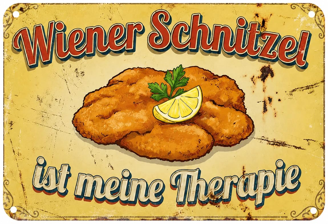 Tin Sign 18 x 12 cm Wiener Schnitzl ist meine Therapie DekoNo7