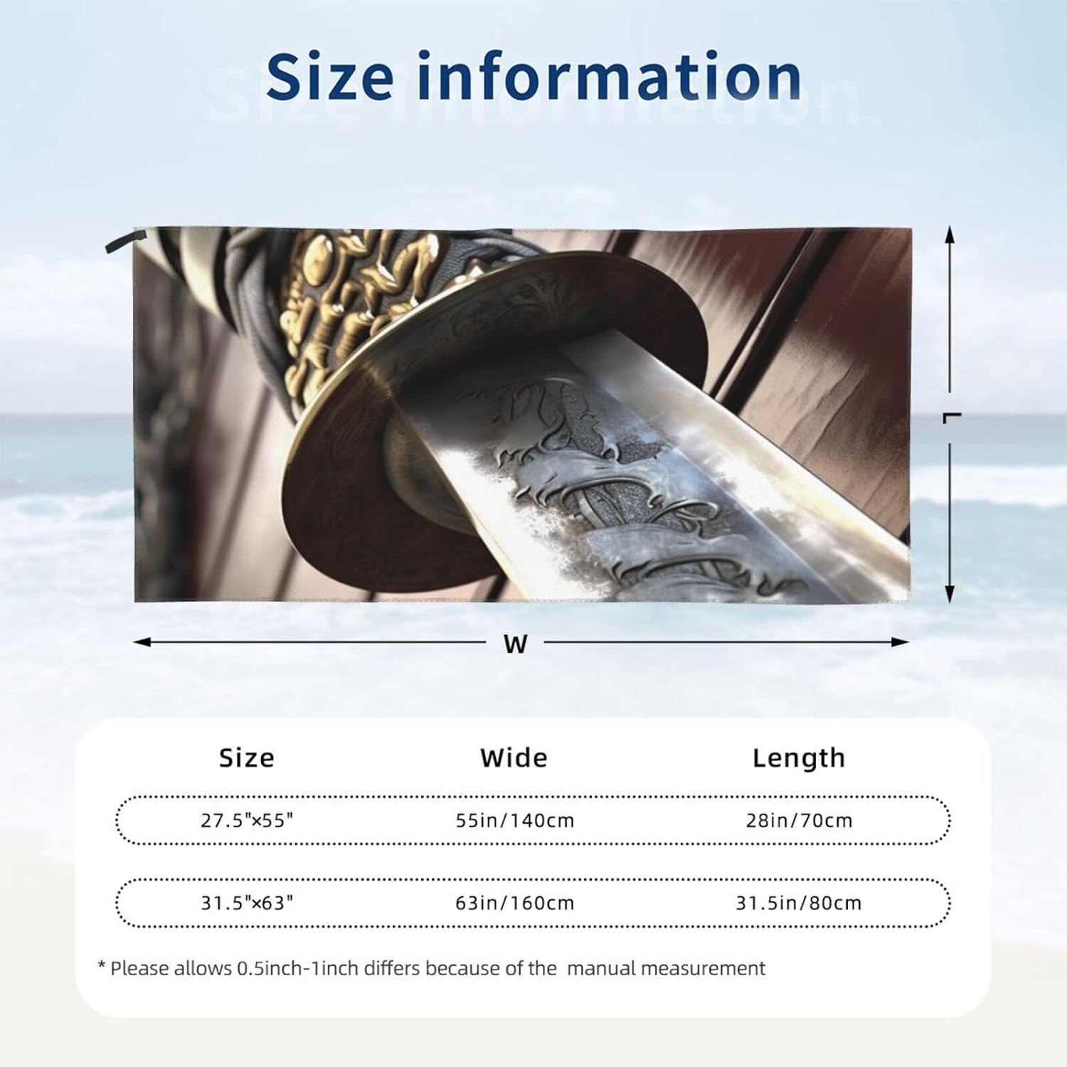 KHiry Microfiber Towel Beach Towels Japan Samurai Sword Quick Dry Towel Soft Lightweight Travel Towels Absorbent Large Easy Pack Travel Things Beach Blanket for Gym Sports Swimming