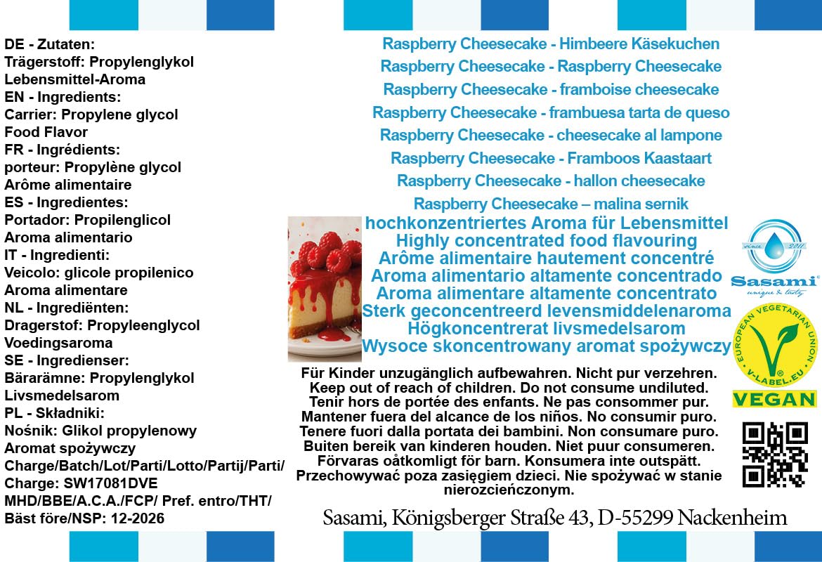 Raspberry Cheesecake - Himbeere Käsekuchen Aroma Konzentrat - Vegan - Sasami - 100ml