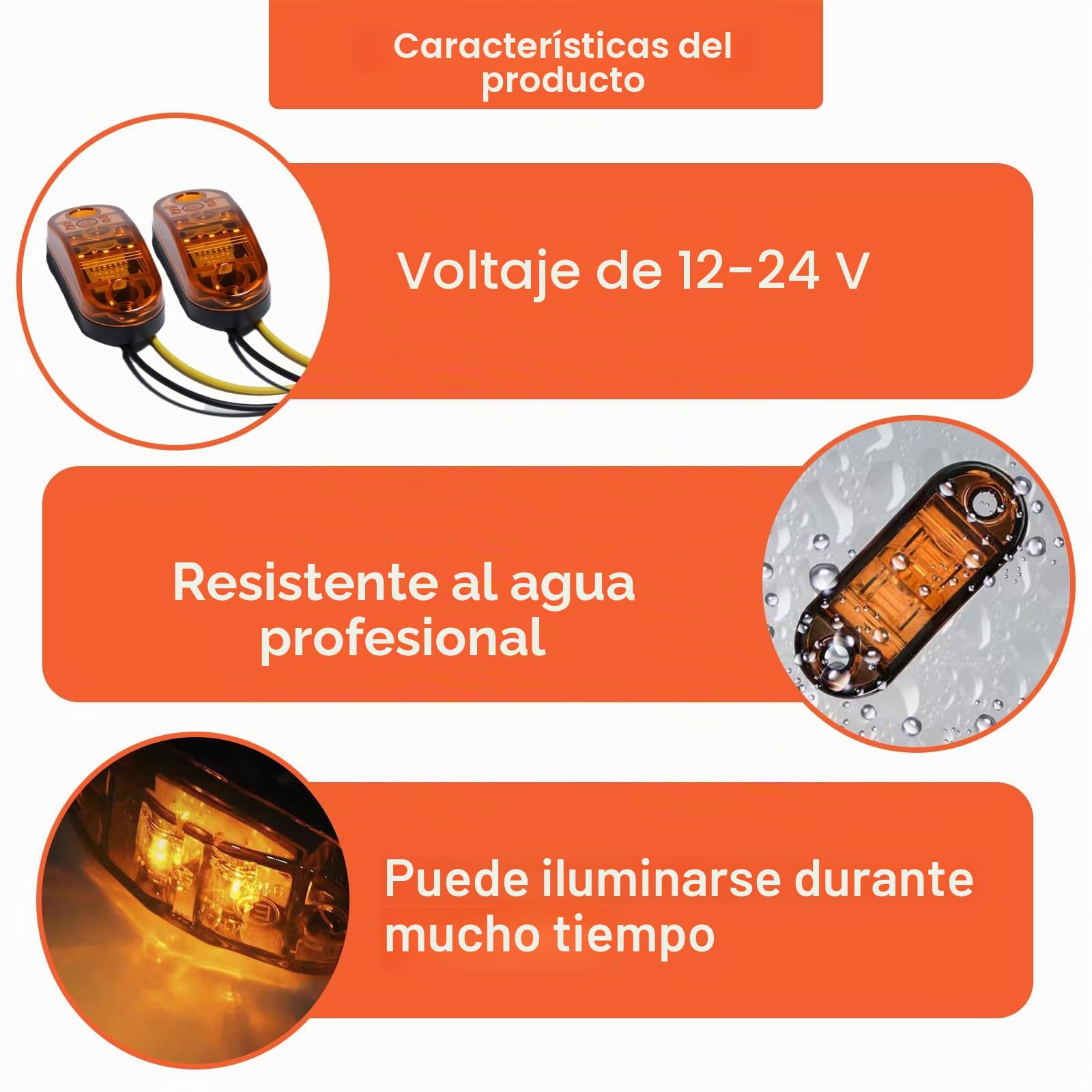 10 luces LED laterales de camión 12/24 V – Luces de posición LED amarillas para Caravan, RV, camiones, laterales de alta luminosidad