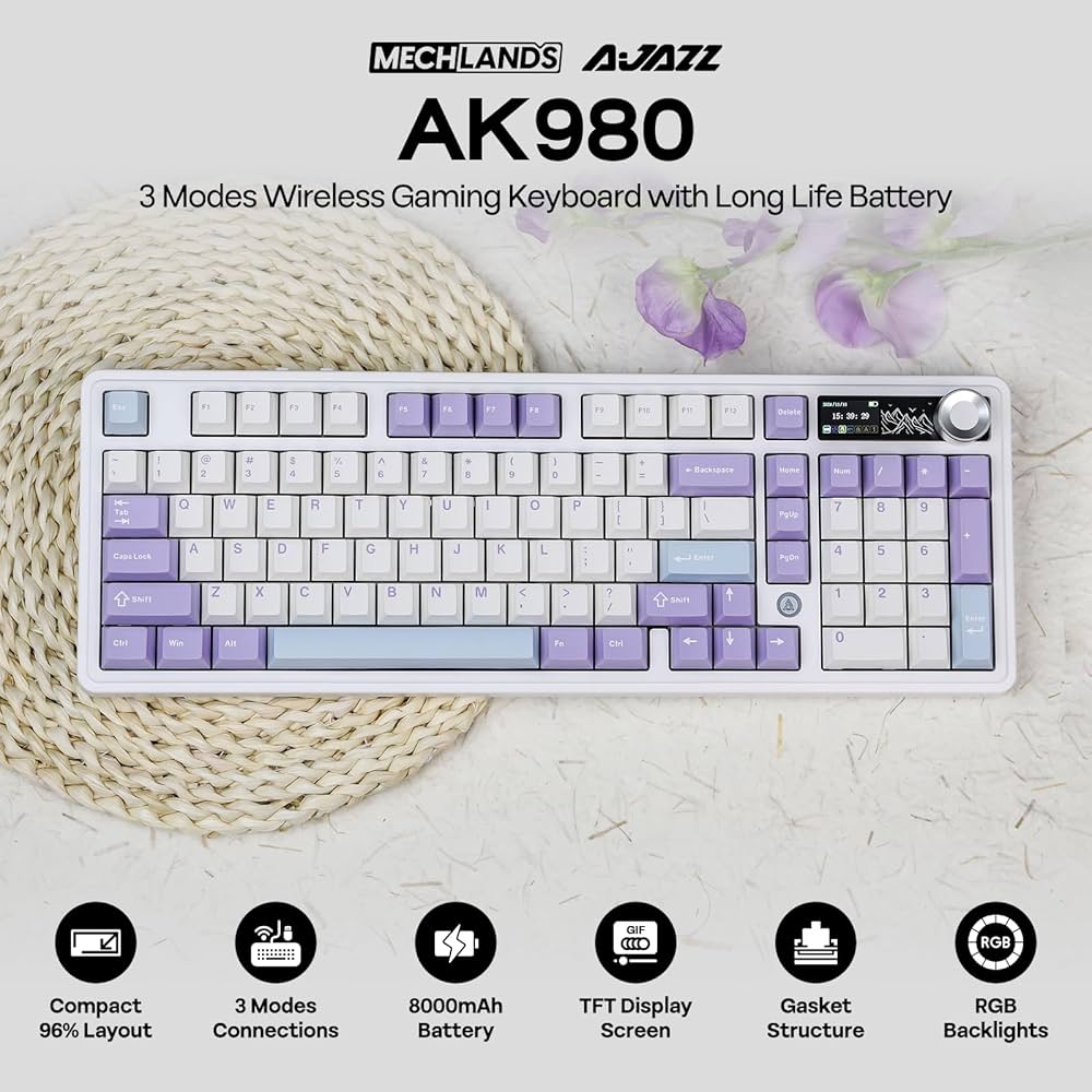 【新品・未使用】AJAZZ AK980 ホワイト ブラック ゲーミングキーボード Amazon | MechLands AJAZZ AK980 98% メカニカルキーボード BT5