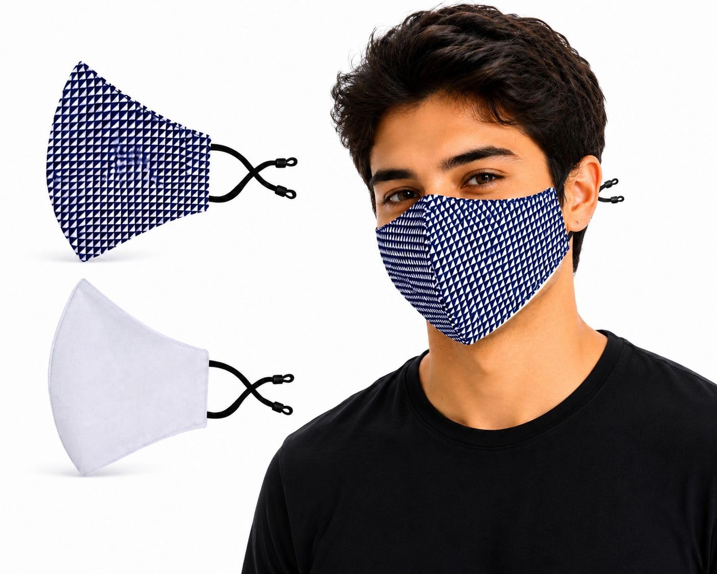 Cotton Reusable Face Mask With 4 layer filteration, Adjustable Ear Loop | Washable and Reusable Cotton Face Mask for Unisex Adults and Children Above 10 Years (Blue and white - Pack of 2)-image-27