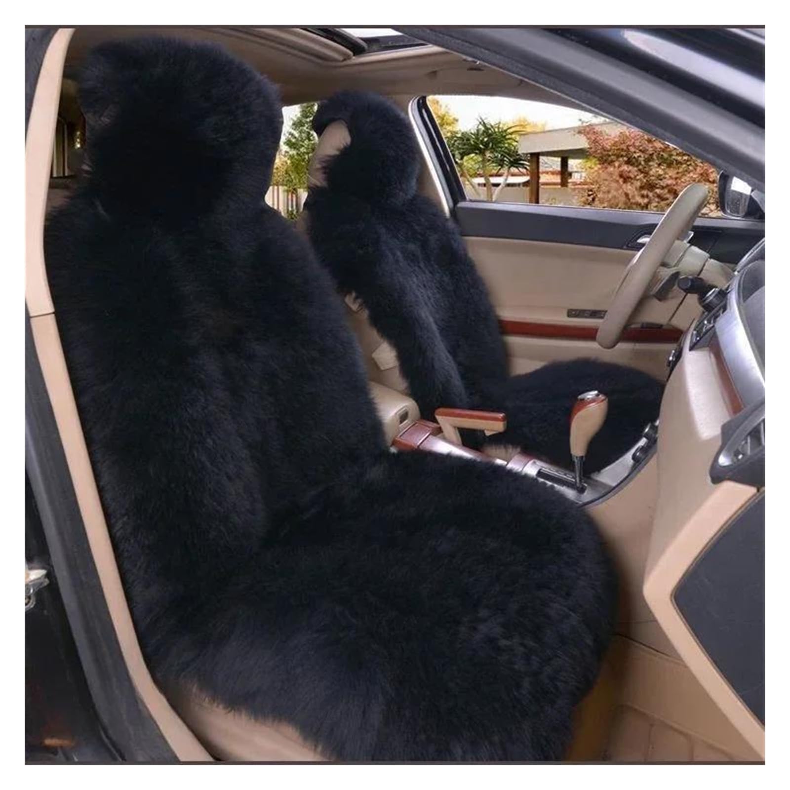 DZSYBUIGB Car Seat Covers - Warm Plush Universal Long Wool Fur Seat Protect Cushion Mat - Pure Black