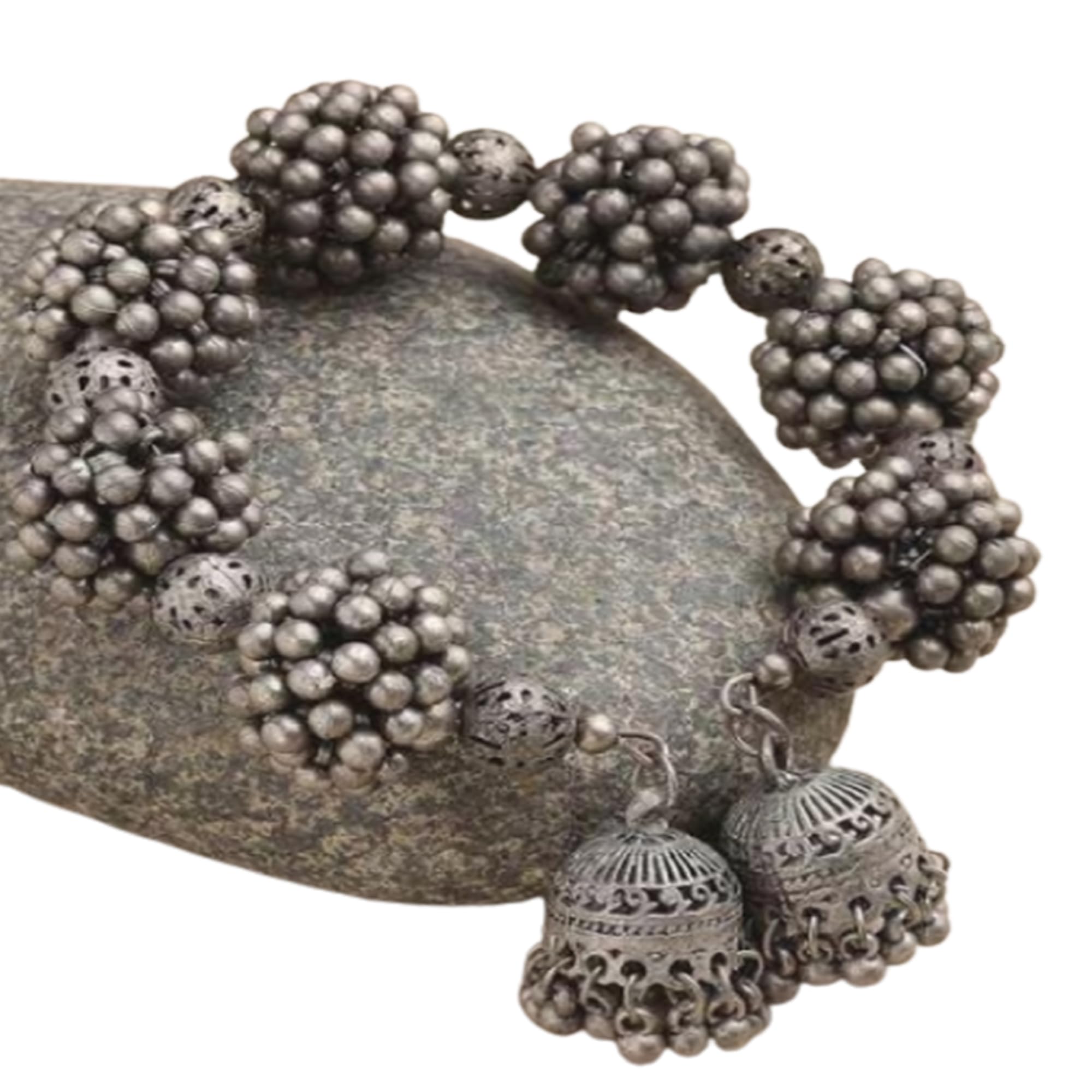 NAVMAV Trending Casual Oxidised Cuff Tribal Ghungroo Kada Traditional Antique Floral Mirror Designer Bangle Bracelet Kada for Women & Girls (platinum Ghungroo Bracelet 1pc) (B0CBZ2P2H5) Amazon Price History, Amazon Price Tracker
