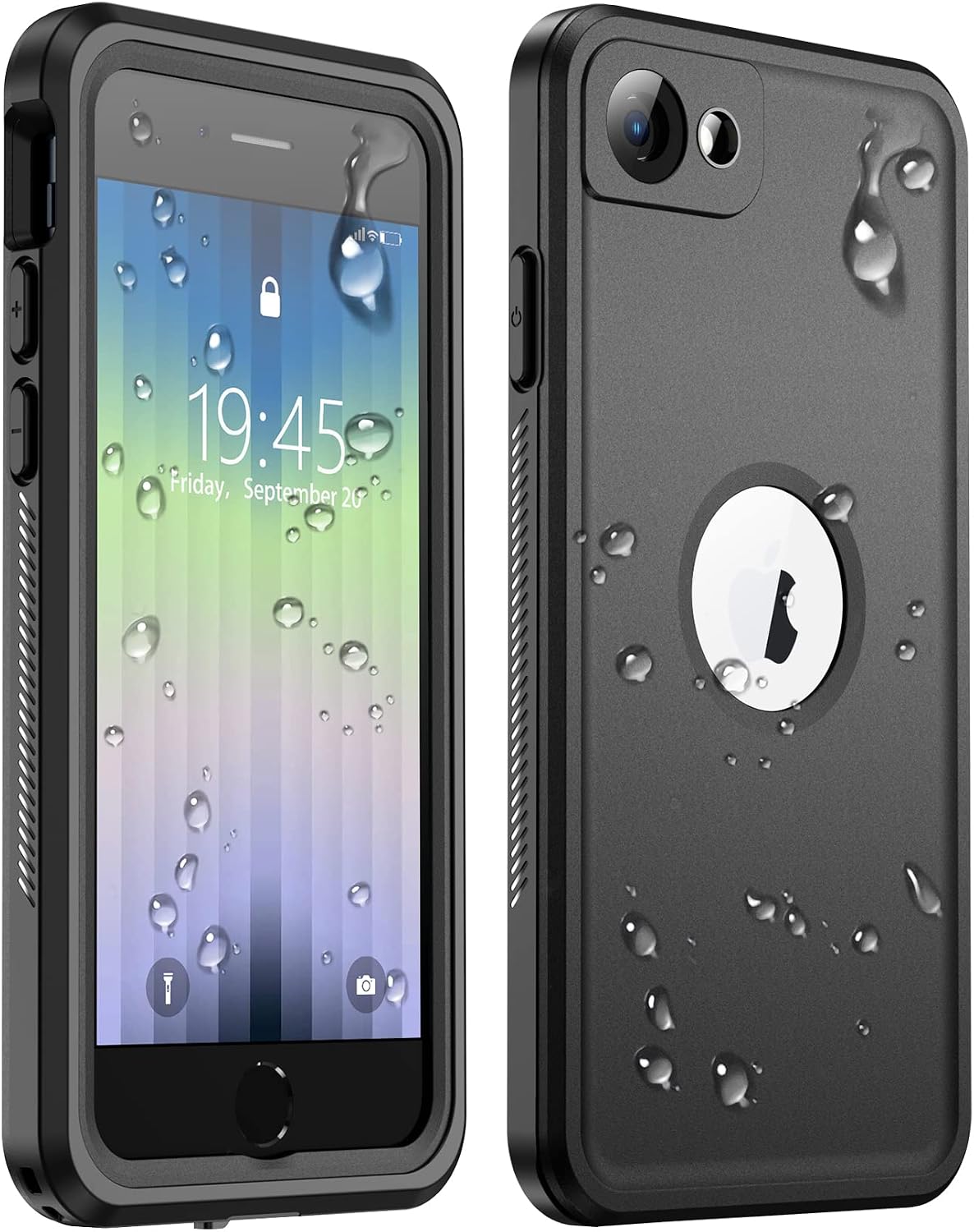 Temdan [Real 360 for iPhone SE2/7/8 Case Waterproof, Built-in 9H Tempered Glass Camera Lens & Screen Protection [12FT Military Dropproof][Full-Body Shockproof][Dustproof][IP68 Underwater]-Black