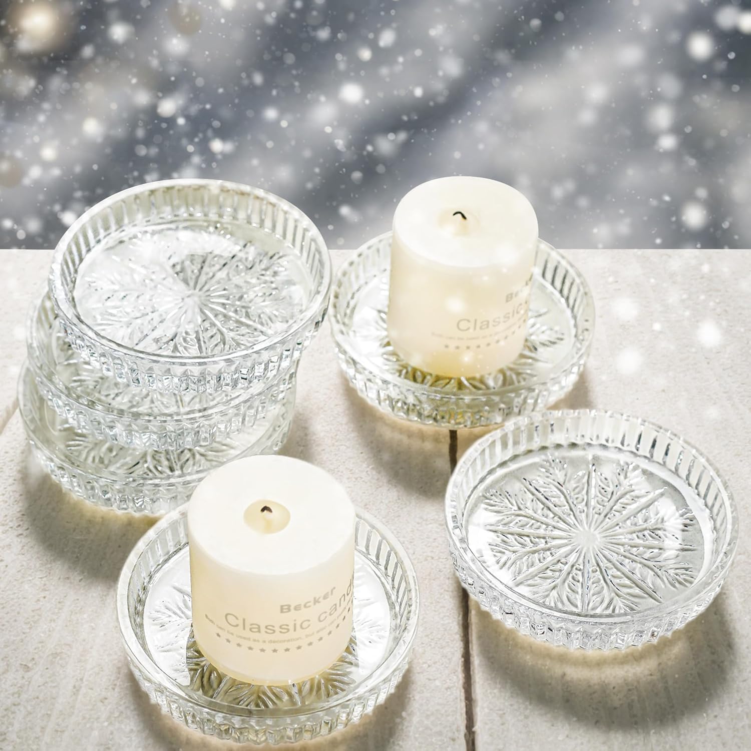 MYNA LIFE (Set of 6) 3.5 Inch Glass Candle Plates Round Votive Candle Holder Coaster Plate, Crystal Glass Candle Holder Plates for Pillar Candles, Clear Glasses Trays for Home Wedding Decoration 3