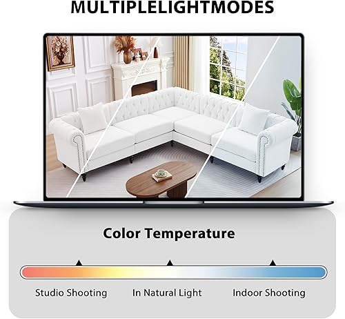 Miniatura 6 de LEVNARY Sofá Seccional Chesterfield en Forma de L de 98" x 98", Sofá de Tela Similar al Lino de 5 Asientos con Brazos Enrollados, Sofá de Esquina