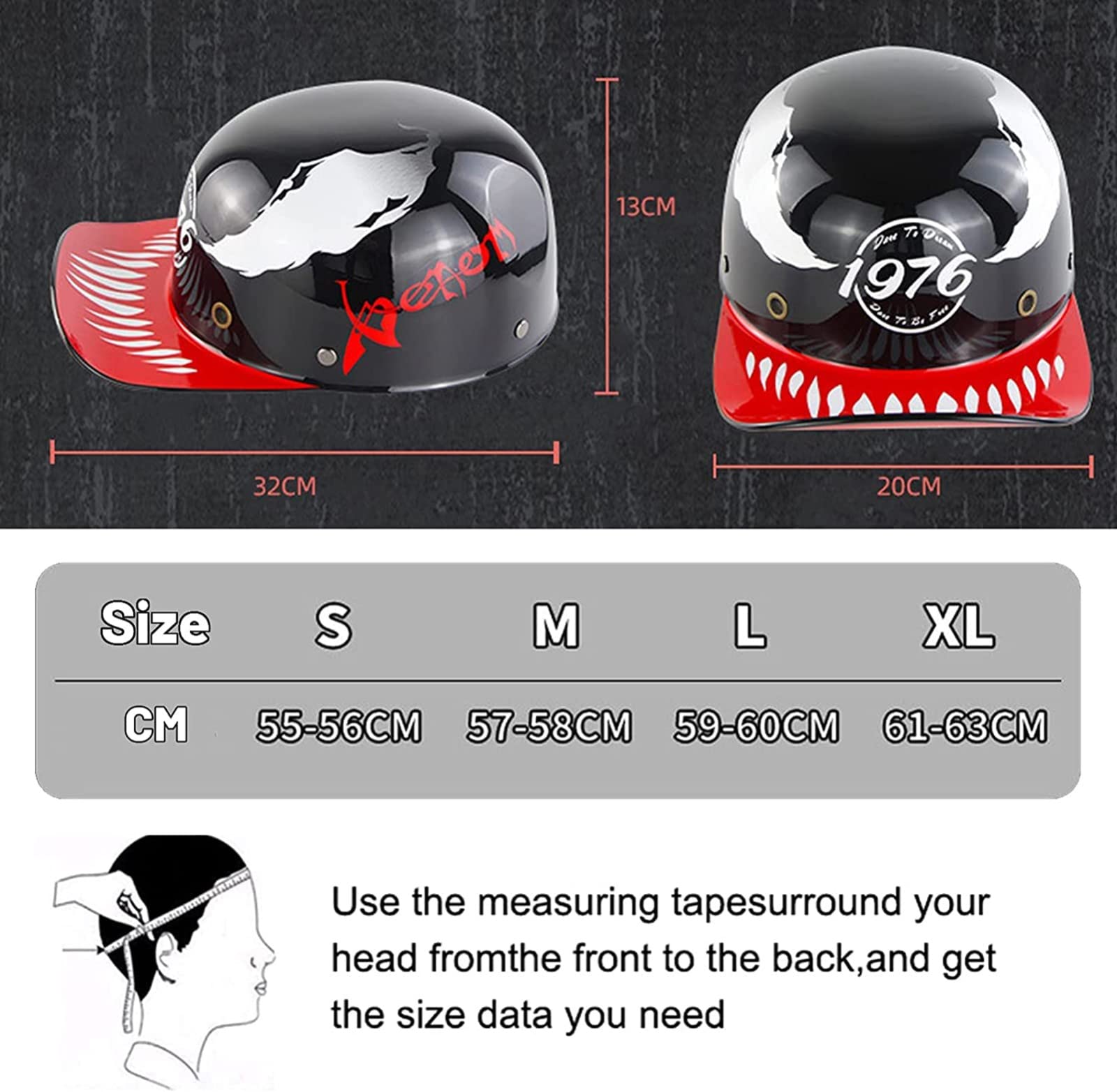Half Shell Skull Cap Helmet, DOT/ECE Certified Retro Baseball Cap Style Motorcycle Half Helmet Men & Women Vintage Open Face Crash Jet Helmet Lightweight Moped Street ATV Helmet I,S
