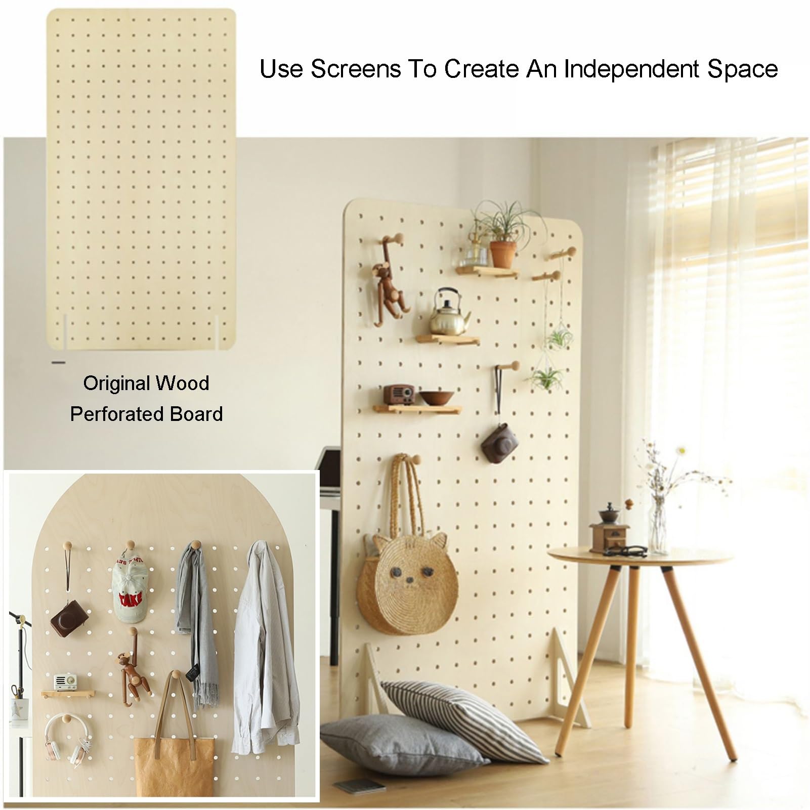 Peg Board-Raumteiler, Pegboard-Ausstellungsständer aus Holz, freistehende Pegboard-Bildschirme mit Stützfüßen, für Handelsmessen, Kunsthandwerksmessen, Heim-Wand-Organizer (weiß, Stil 2)