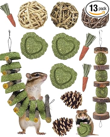 KATUMO Bunny Chew Toys, 100% Natural Apple Wood Chinchillas Guinea Pigs Hamsters Pet Toys Accessories Suitable for Rabbits Squirrel Gerbils Small Pets Chewing and Playing Exercise Teeth Care