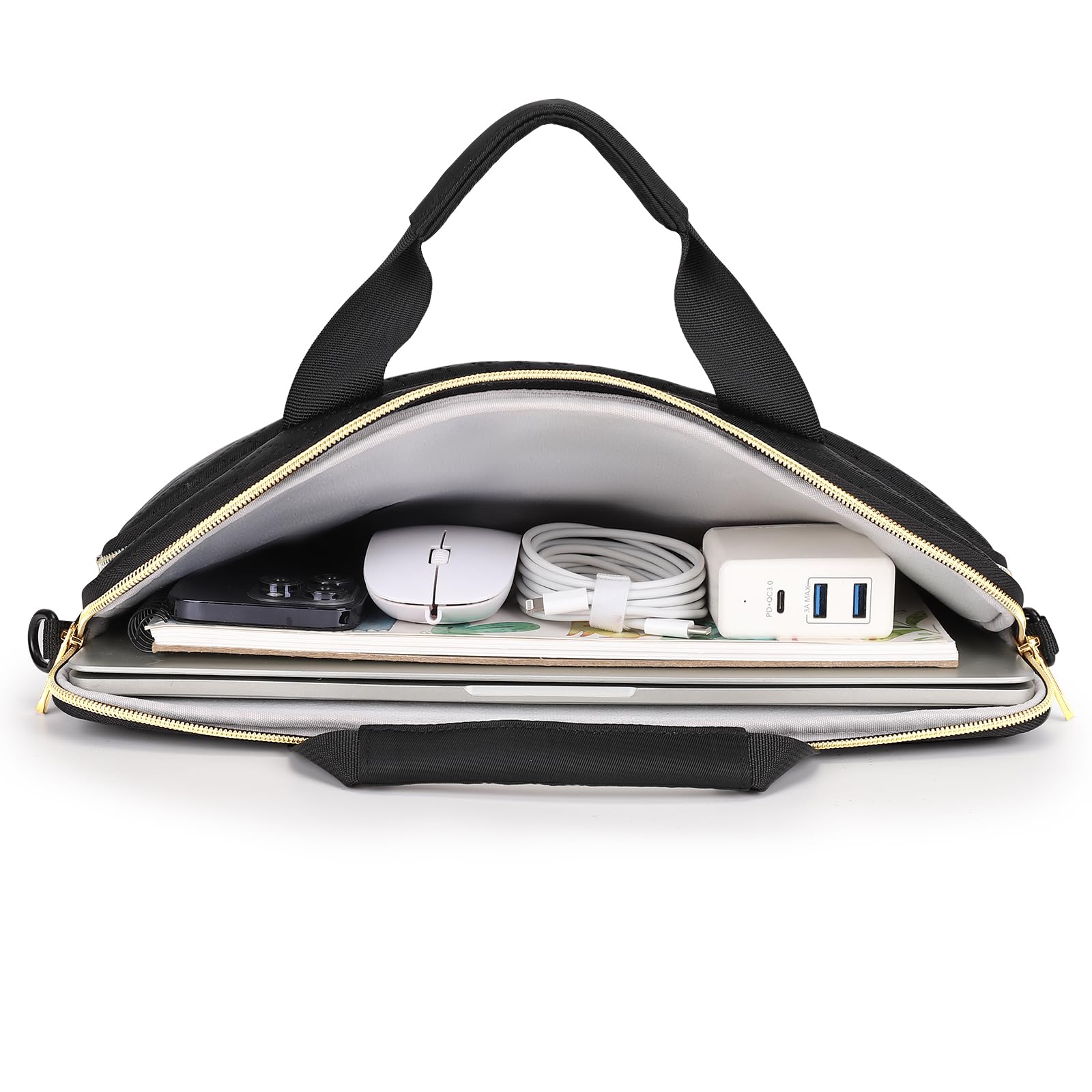 DOMISO Pochette Ordinateur 17 pouces Sacs et Housses pour Ordinateur Portable de Protection Ordi Sacoche PC Portable 17 pouces pour HP ASUS Dell XPS Laptop Notebook,Avec bretelles amovibles,Noir