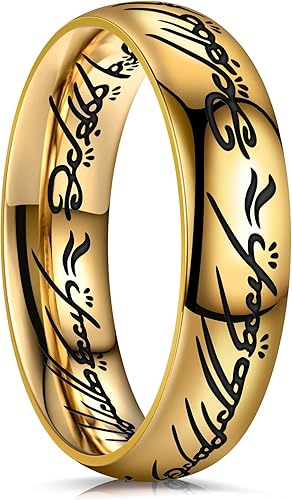 King Ring 6mm Super Lord of The Rings Engraved Ring - Ultimate Edition of LOTR Bands for Men & Women, Perfect Wedding Band Designed in USA