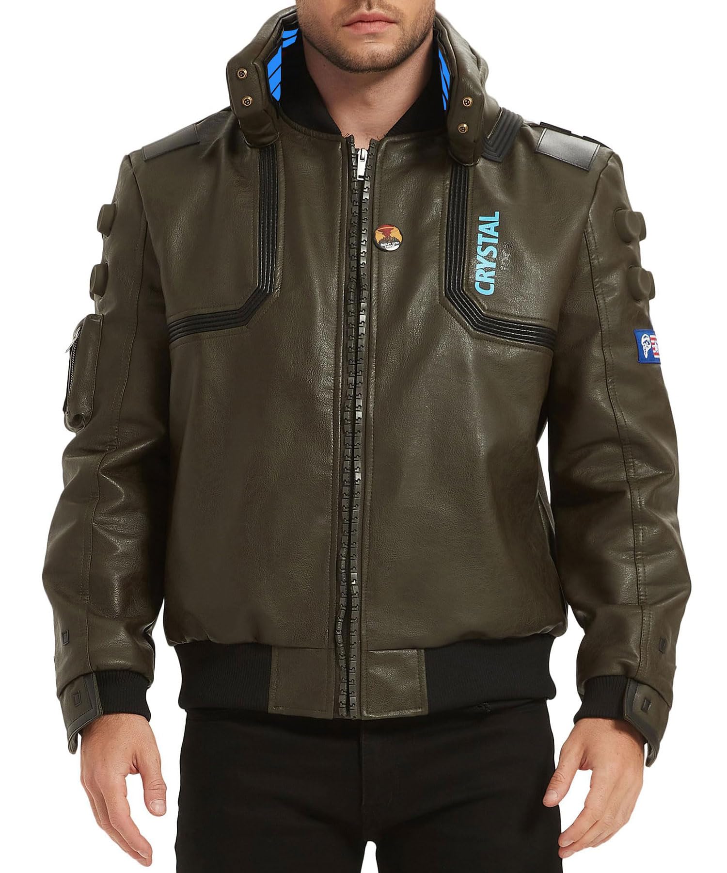 Mens Glowing Stand Collar Utility Tactical Cosplay Jacket