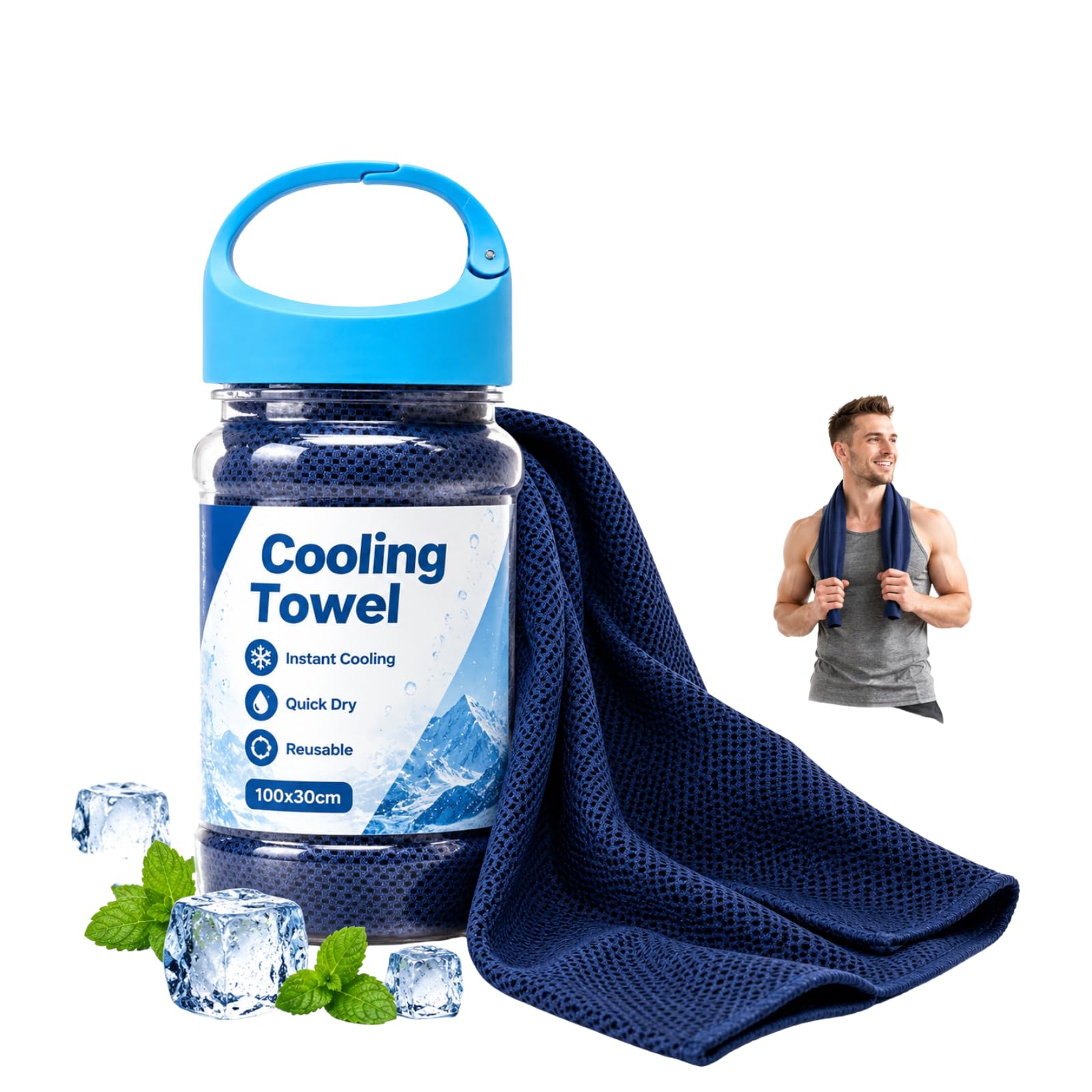 Cooling Towel with Bottle, Instant Ice Towel for Neck and Face, Microfibre Cooling Towel for Hot Weather, Quick Dry Sports Towel, Breathable Cooling Scarf for Gym, Hiking, Running, 100x30cm
