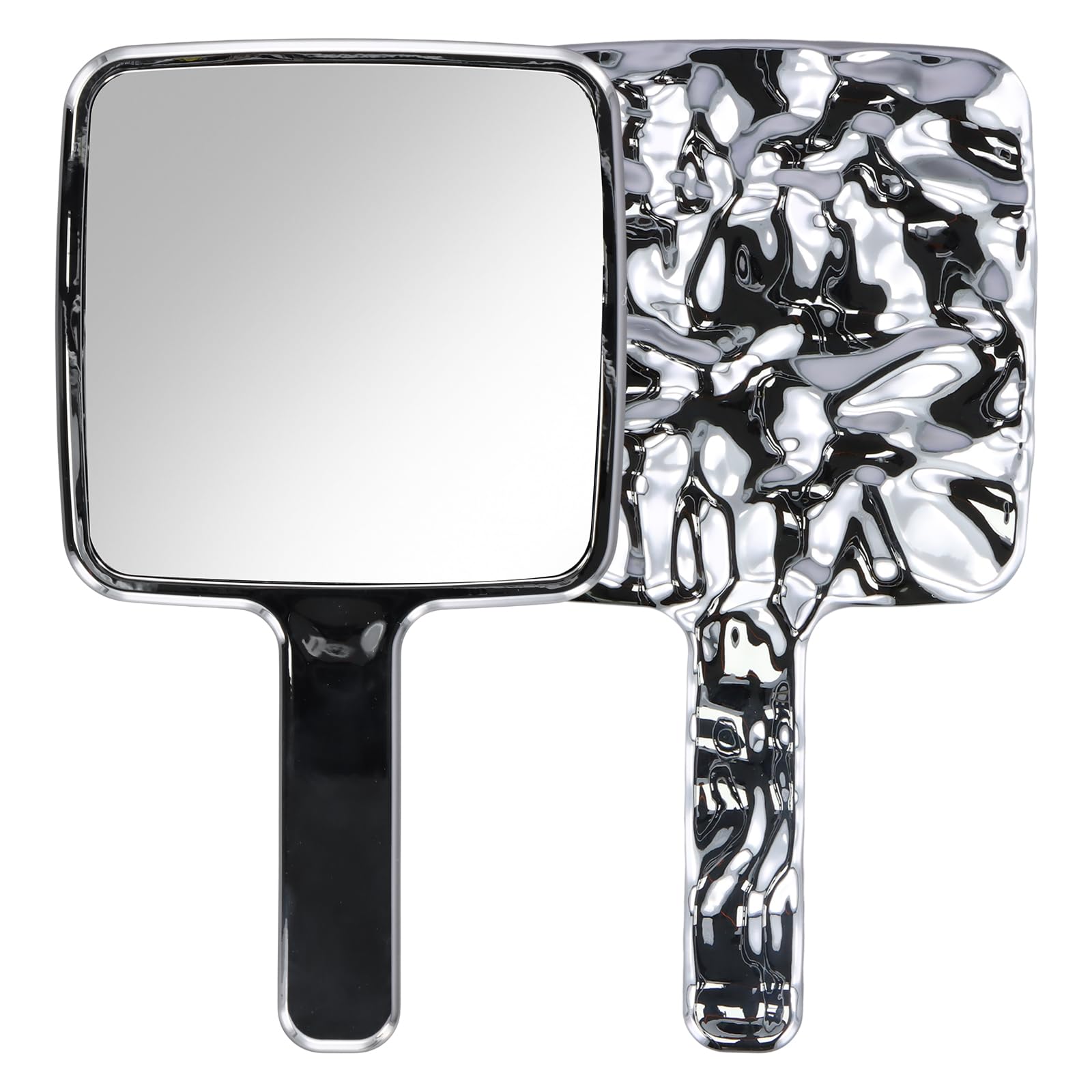 Specchio a Mano con Manico, Professionale Specchio Portatile per Salone Parrucchiere Barbiere, Specchietto Mano con Maniglia per Trucco Viaggi Parrucchiere e Rasatura (Argento, Rettangolare)