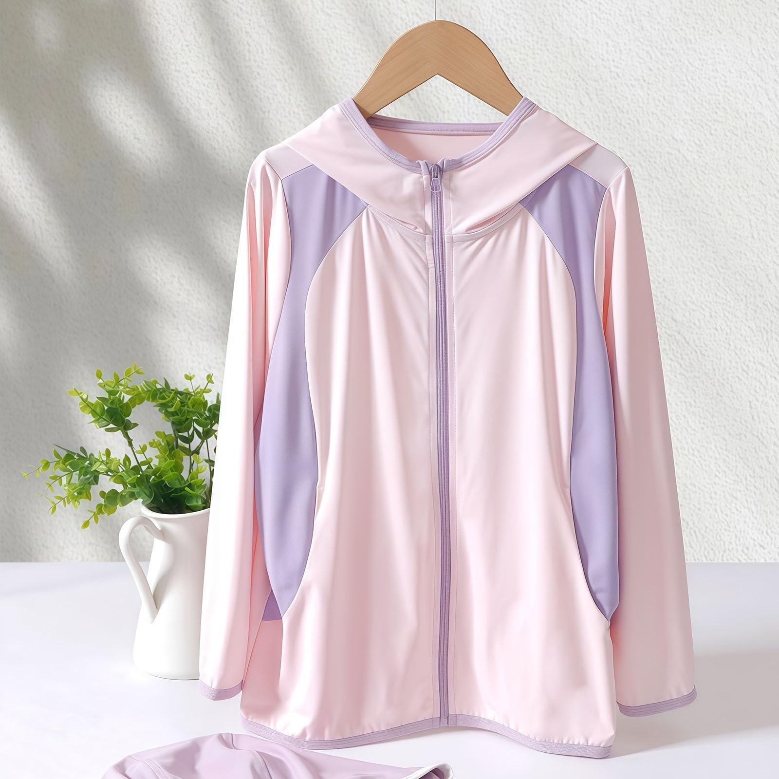 Chaqueta de verano con capucha para niñas, ligera, con cremallera, manga larga, transpirable, suave, para exteriores, playa