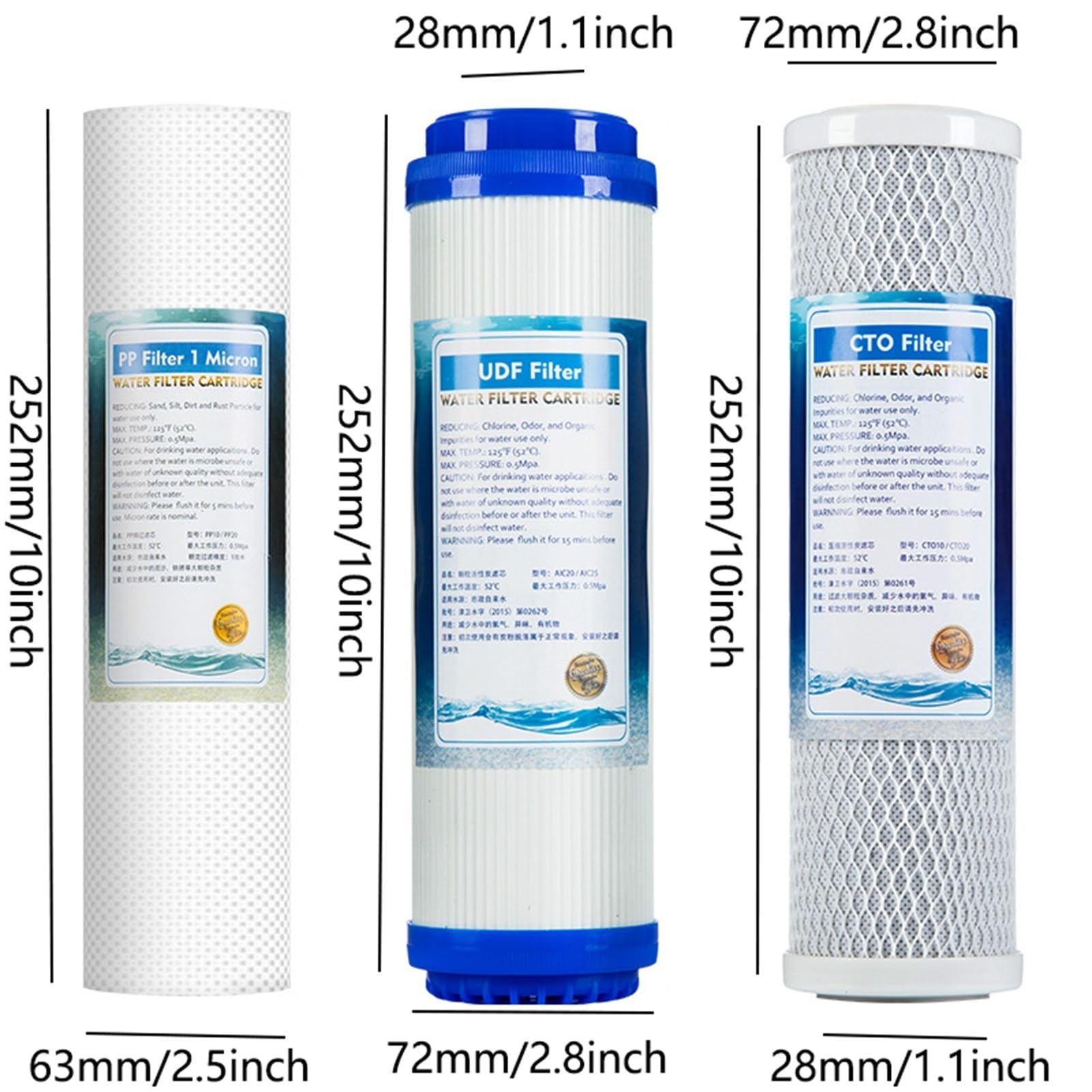 Filtr zamienny do systemu odwróconej osmozy 3-stopniowej 10'', Sedimentos, UDF, CTO (opcjonalnie), do większości systemów filtracji wody 10'' (30 szt.)(PP)