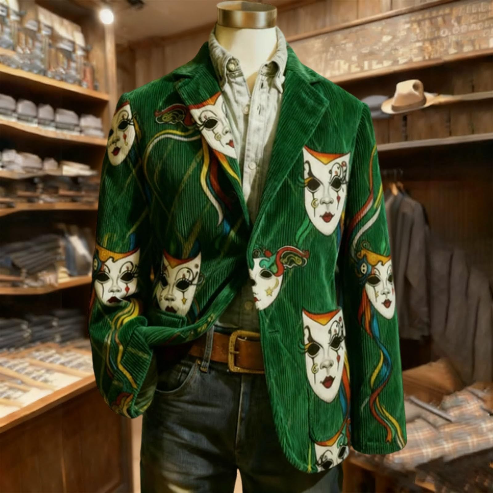 Elegante chaqueta de pana festiva de esmoquin para hombre, con estampado alegre y estilo casual, para discoteca