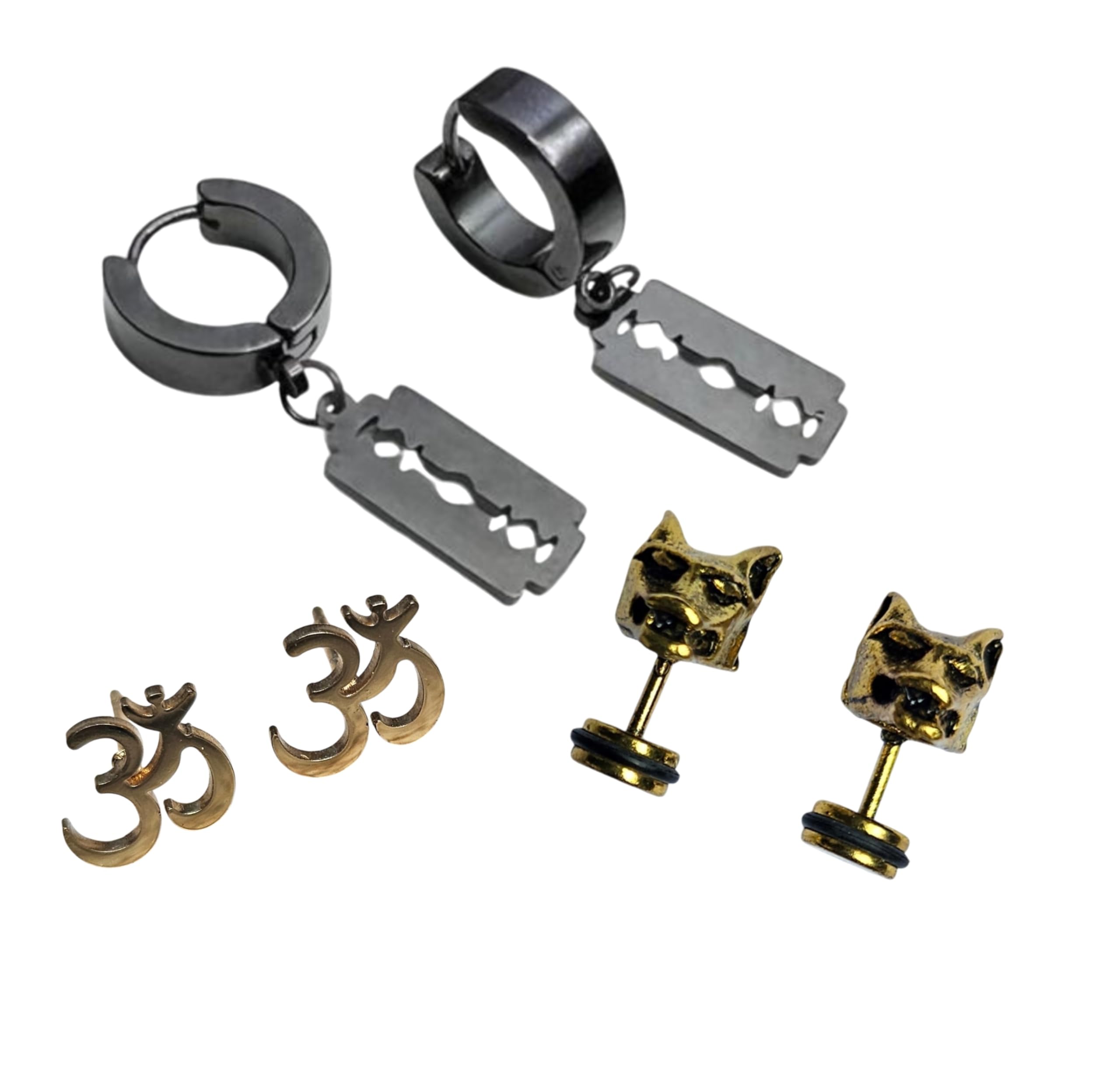 Mahadev OM Charm Drop Chain Huggie Single Earring Black Stainless Steel Hoop Earring For Men Black Earring With Mahakaal 316L Stainless Steel Earrings for Men and Boys | Fashion Non Piercing Earrings for Men | Stainless Steel Earrings for Boys-image-25