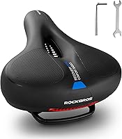 ROCKBROS Bike Saddle with Dual Shock Absorbing Balls, Memory Foam Cushion - Ergonomic Wide Comfort Seat for Men Women, Peloton Road Mountain Bikes, Waterproof Handle