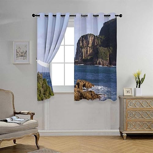 Miniatura 3 de Cortinas para Cocina Beach View Coastline Door Frame Curtain Cortinas para Separar Cuartos 85Inch Width by 108Inch Length,2 Panels