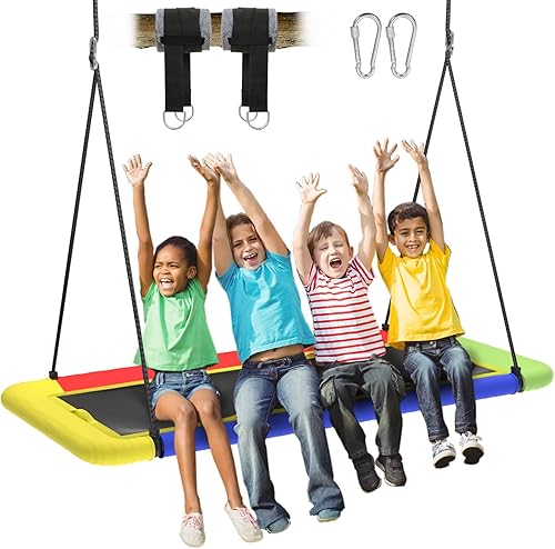 Columpio de árbol de plataforma rectangular de 60 pulgadas para niños y adultos, columpio volador gigante con correa ajustable para colgar, tela de