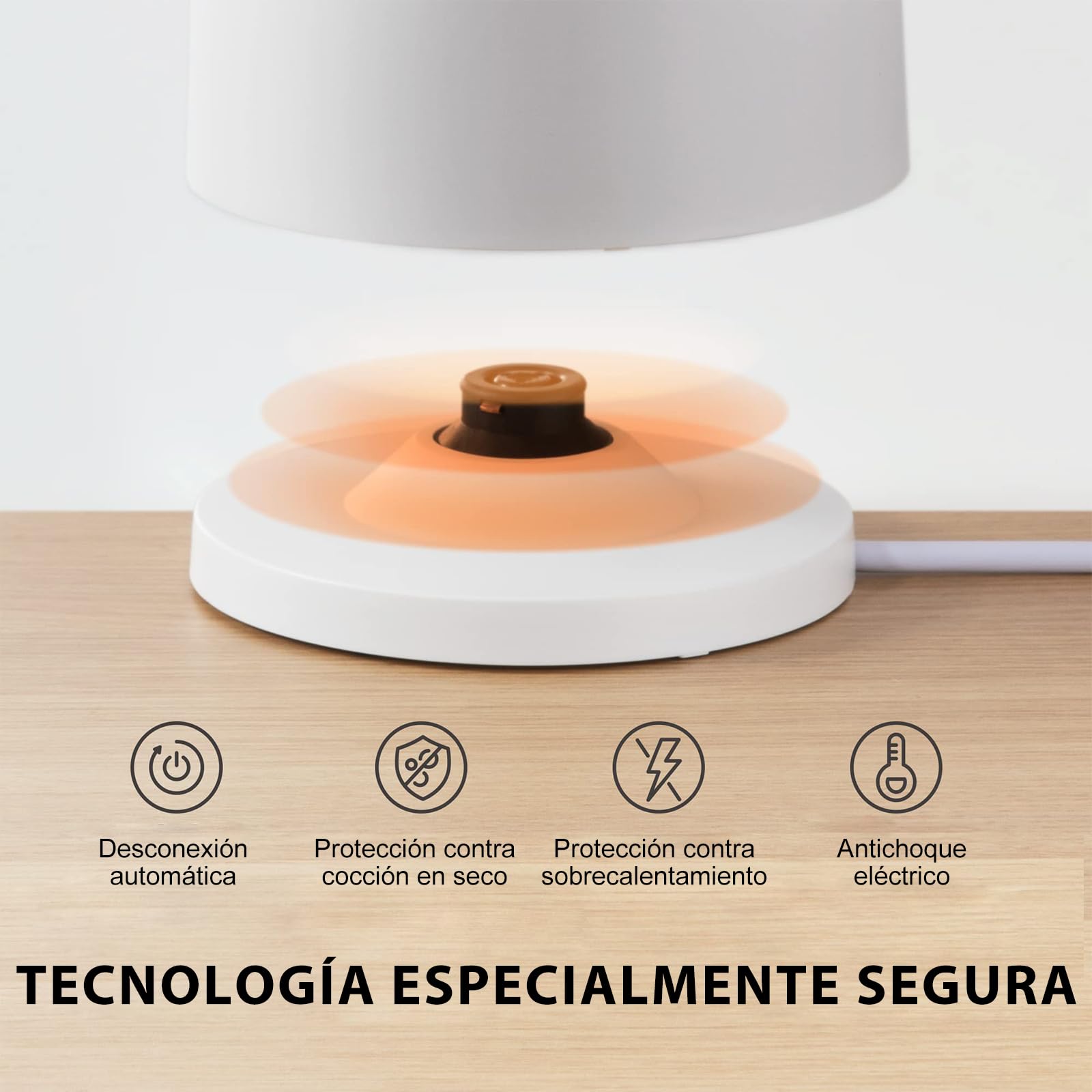 Midea Hervidor de Agua Electrico con Control Temperatura 1,5L, 2200W, Kettle con indicador de temperatura y Asa de Madera, Libre de BPA con Base 360°, Doble Pared, Acero Inoxidable Interno, Blanco