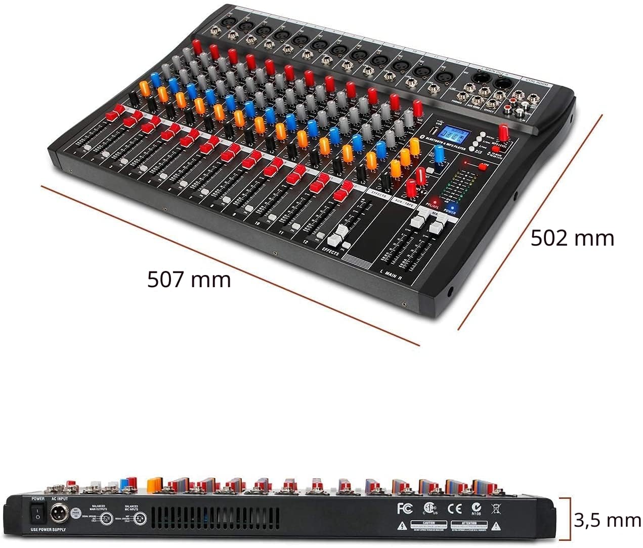 Depusheng DA12 Consola mezcladora de sonido estéreo profesional de 12 canales Bluetooth USB Grabación de computadora Reproducción Phantom Power USB Mezclador de audio digital