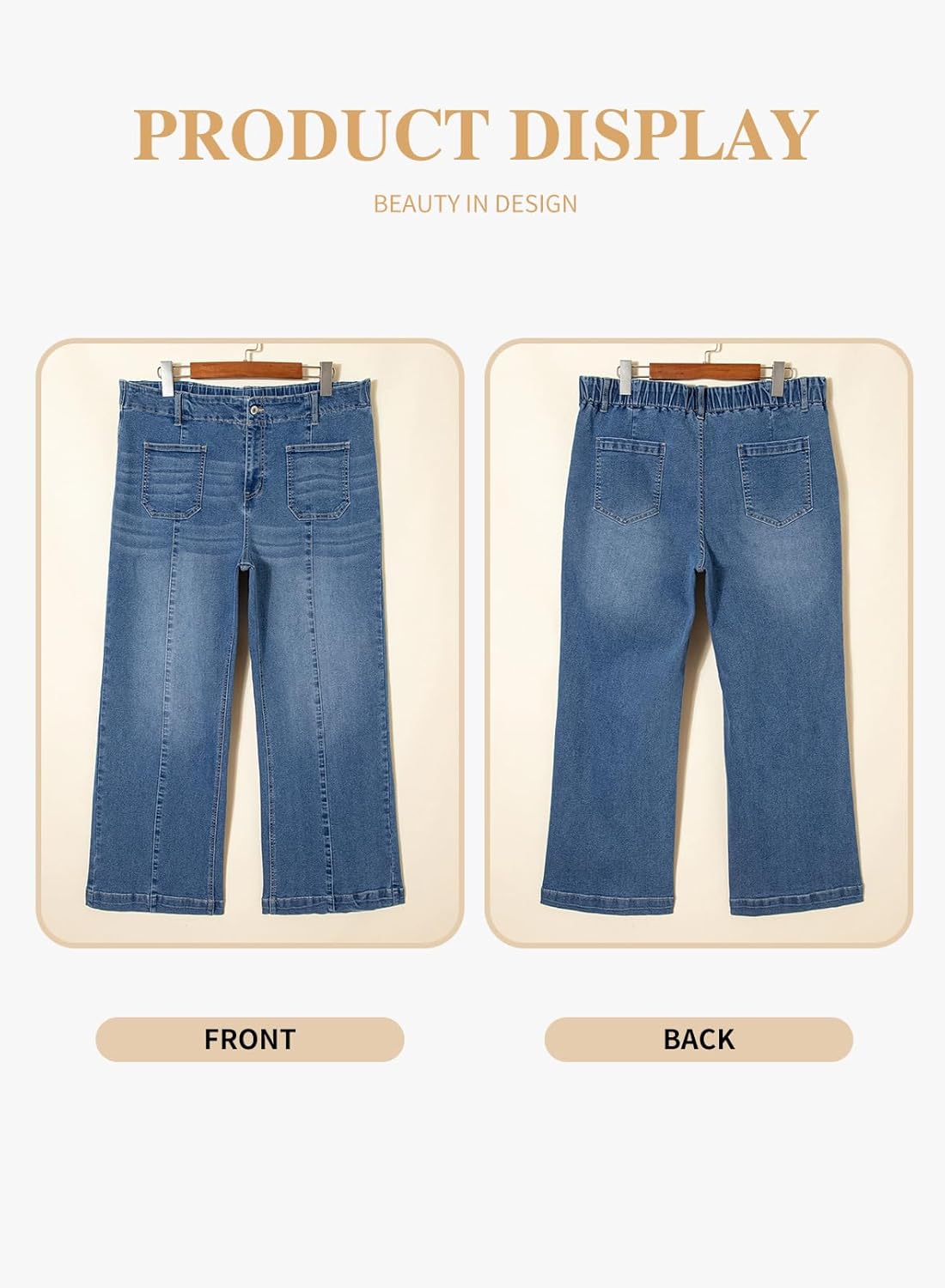 Eytino Women's Plus Size Wide Leg Jeans Elastic Waist Front Seam Stretchy Denim Pants with Pockets(1X-5X) - Image 4