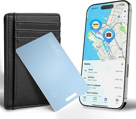 Wallet Tracker Card Air Tracker Tag (iOS Only) - Work with Apple Find My, Rechargeable Slim Bluetooth Tracker Smart Card Wallet Finder, IP68 Waterproof, Item Locator for Luggage Tags, Passports, Purse