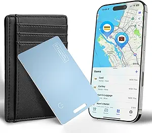 Wallet Tracker Card Air Tracker Tag (iOS Only) - Work with Apple Find My, Rechargeable Slim Bluetooth Tracker Smart Card Wallet Finder, IP68 Waterproof, Item Locator for Luggage Tags, Passports, Purse