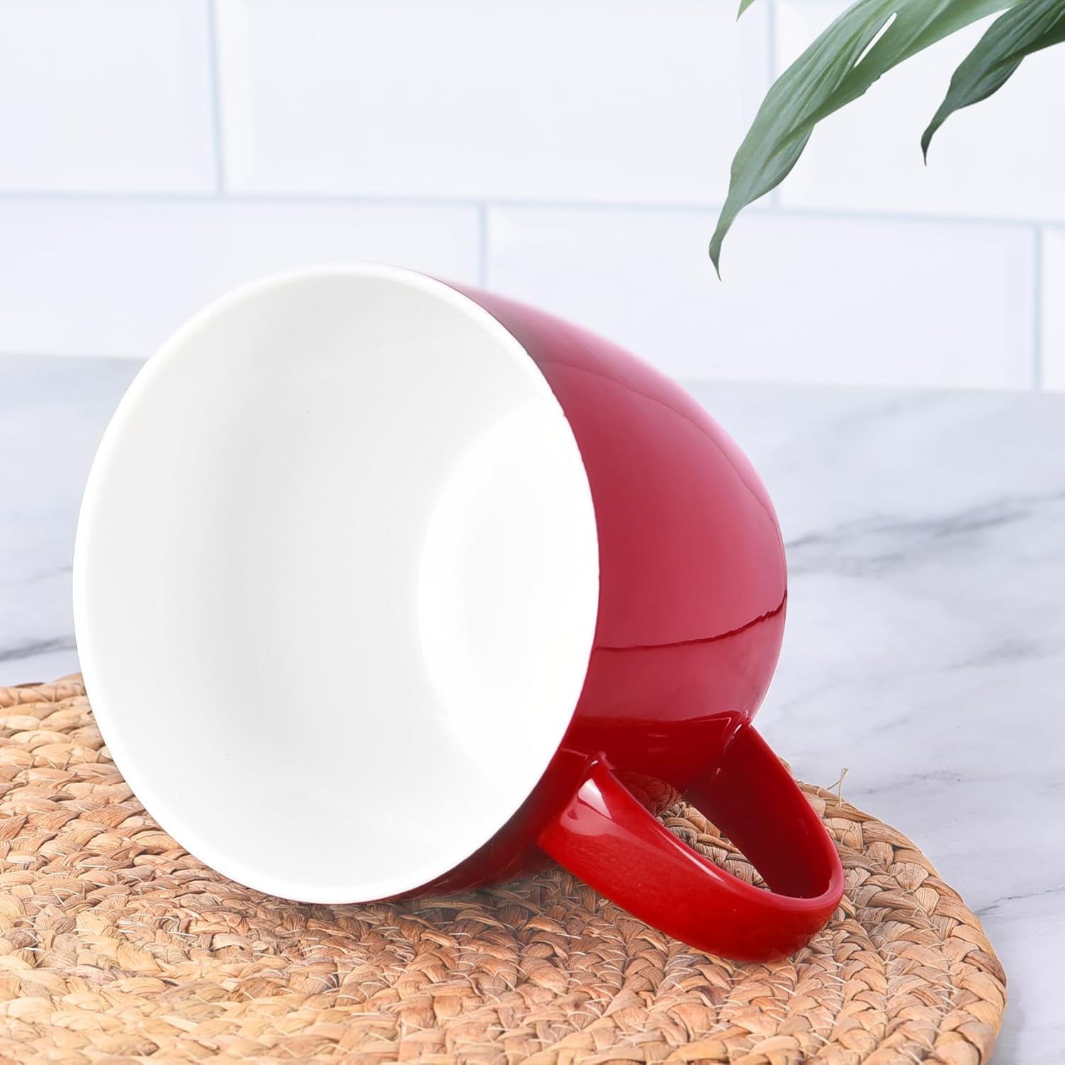 XXL Extra Large Coffee Mug 30 Ounce, Porcelain Coffee Cup Soup Bowl with Handle for Coffee Tea Cocoa Milk Soup and Fruit, Gift Mugs Matching to Kitchen, Table, Dinner Sets and Office Home Decor, Red