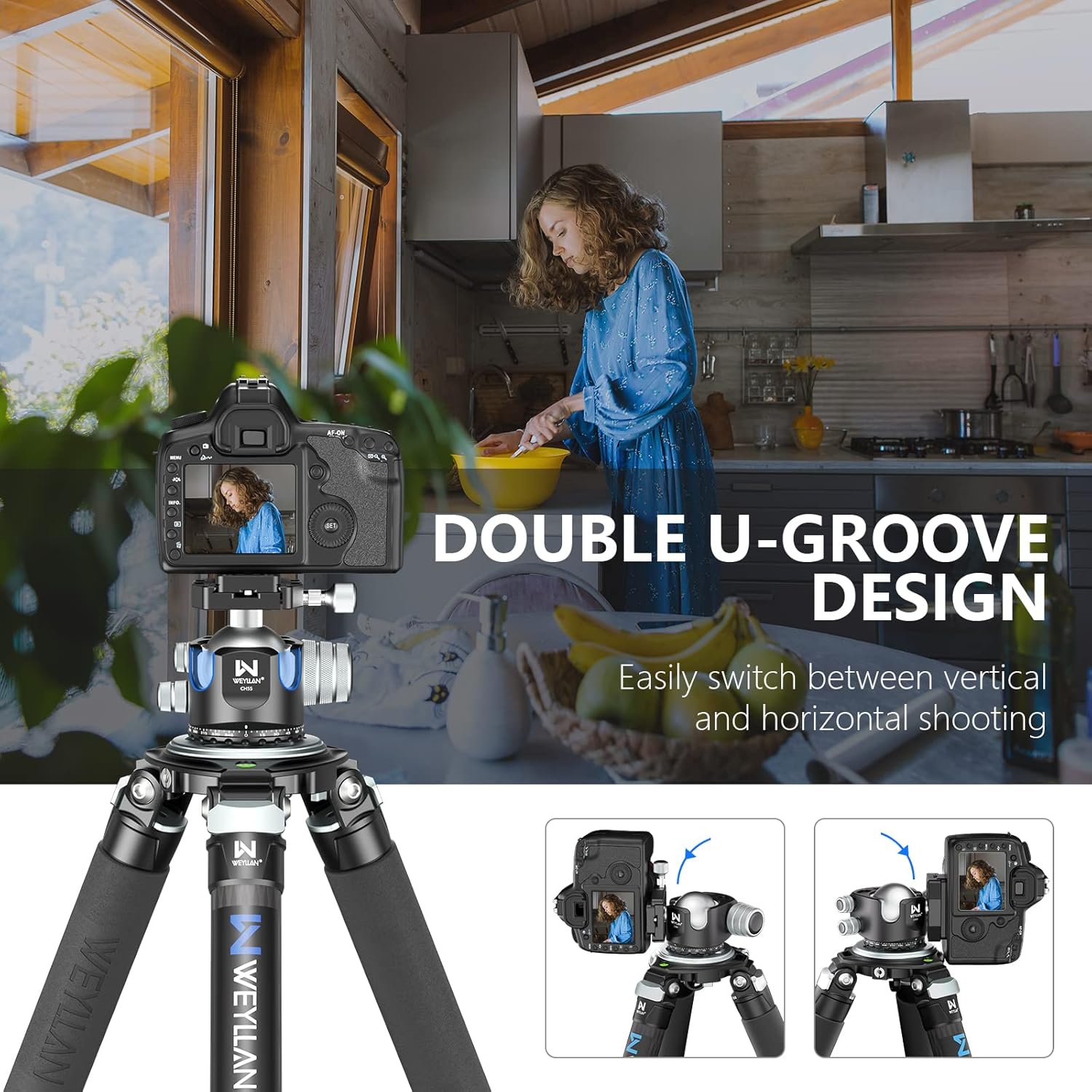 Low Profile Ball Head 55mm Tripod Ball Head Panoramic Tripod Head, CNC All Metal Tripod Camera Head for Tripods, WEYLLAN CH55 with Mlok Rail Arca Swiss Quick Release Plate, Max Load 88lbs/40kg
