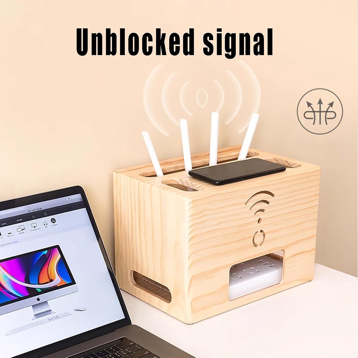 Wood WiFi Router Storage Box Power Strip Cable Management Hider Small Desktop Organizer Cabinet for Stores Home Living Rooms(BrownB)