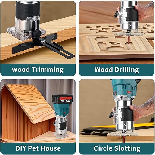 Miniatura 5 de Herramienta de enrutador inalámbrico compacta, con batería de 21 V, juego de enrutador de 1/4 de pulgada de diámetro de ajuste de 0.250 in de