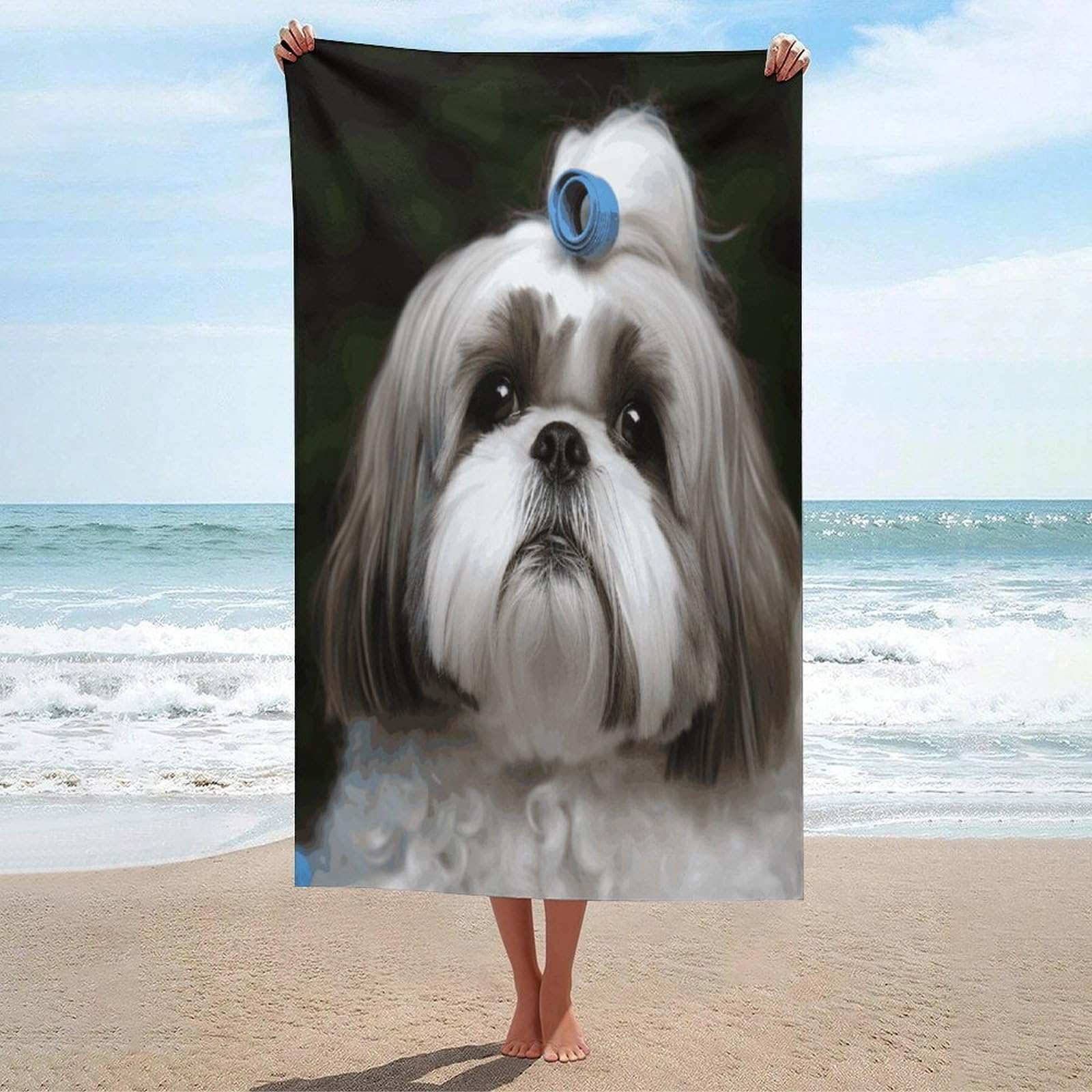 Adfgyerh Unisex Style Shih Tzu Dog Bath Towels Beach Towel Lightweight Quick Dry, Bath Towel For Travel Sports Pool Swimming Bath Camping Yoga Adults130x80cm