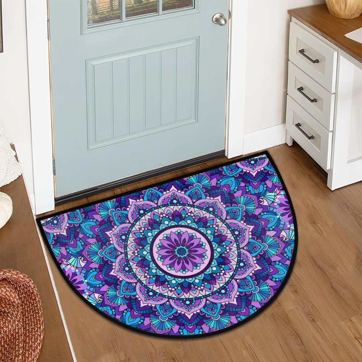 Mandevilla Flower Purple Half Round Door Mat Non-Slip Welcome Entryway Soft Area Rug Absorbent Bathroom Rugs Wear Resistant Indoor Kitchen Mats 24 x 36 in for Home Deck Patio Garage