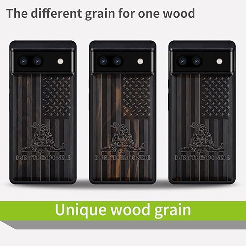 Miniatura 7 de Carveit Funda de madera para Pixel 6a madera natural y TPU suave negro a prueba de golpes, funda de madera única y elegante compatible con Google