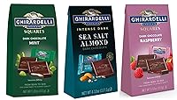 Vista 1 de Ghirardelli Dark Chocolate Squares 3 Flavor Variety Bundle, 1 each: Mint, Sea Salt Soiree, and Raspberry, (4.12-5.32 Ounces)