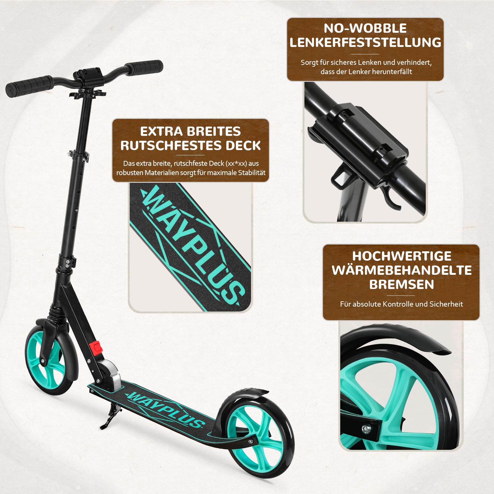 WAYPLUS Trottinette Enfant, Trottinette Enfant avec Grandes Roues PU 200mm & Roulements ABEC-9 Réglable 78-94 cm, Pliable, 4,08 kg Direction à Basculement & Frein au Pied, Enfants & Adultes 108 kg