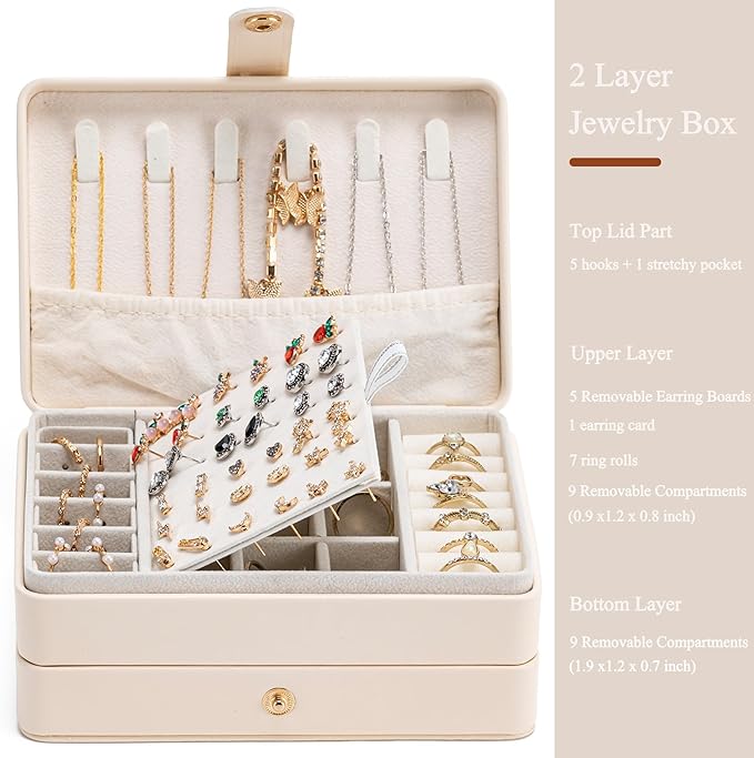 Caja Organizadora de Joyas 2 Niveles, Cuero Sintético, 1 Uni miniatura 4