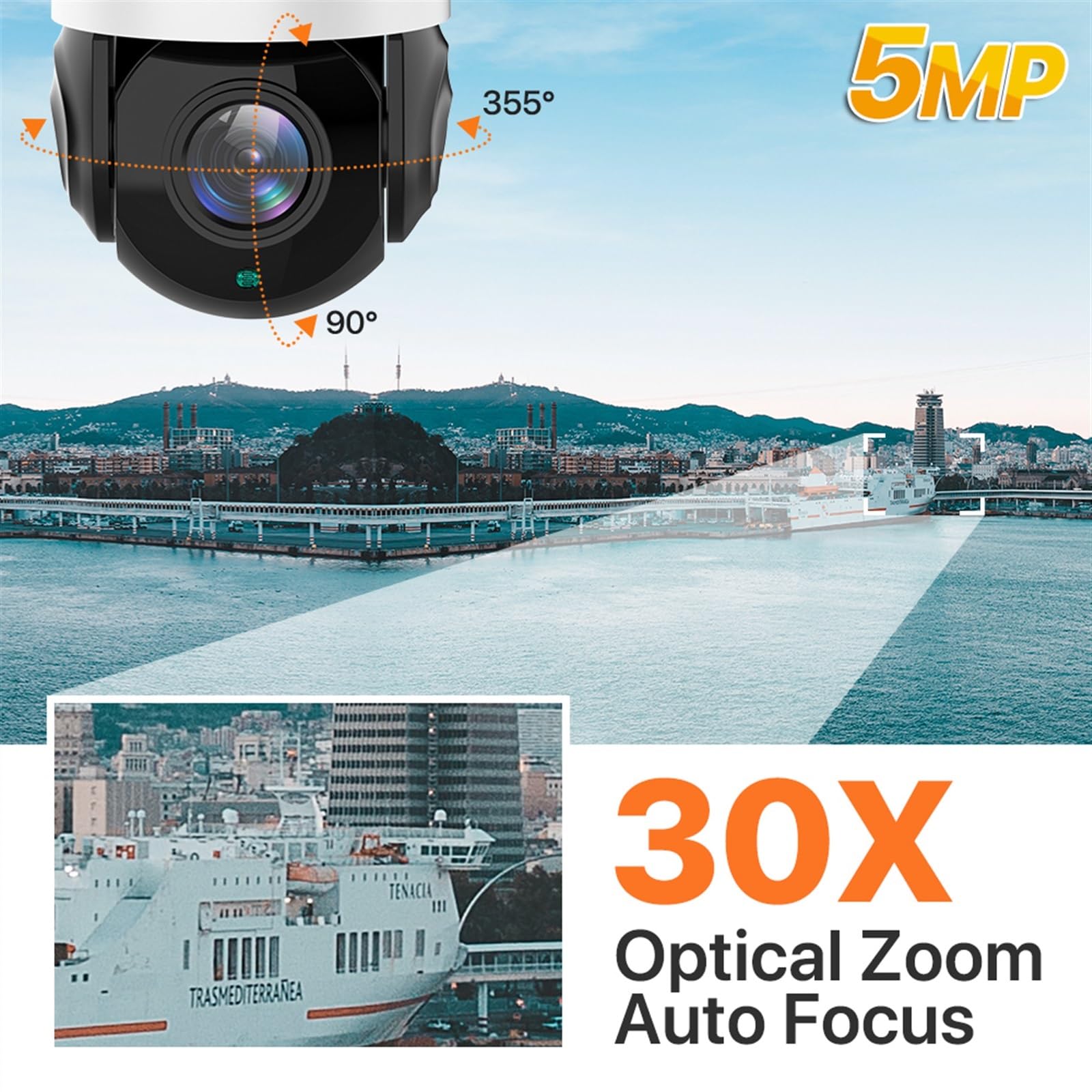 Telecamera Ip Per La Casa, Telecamera IP HD 4G 5MP Zoom 30X esterno WIFI Telecamera PTZ di sicurezza Rilevamento umano Telecamera Speed ​​Dome P2P Videosorveglianza Risoluzione Hd Di Installazione Sem