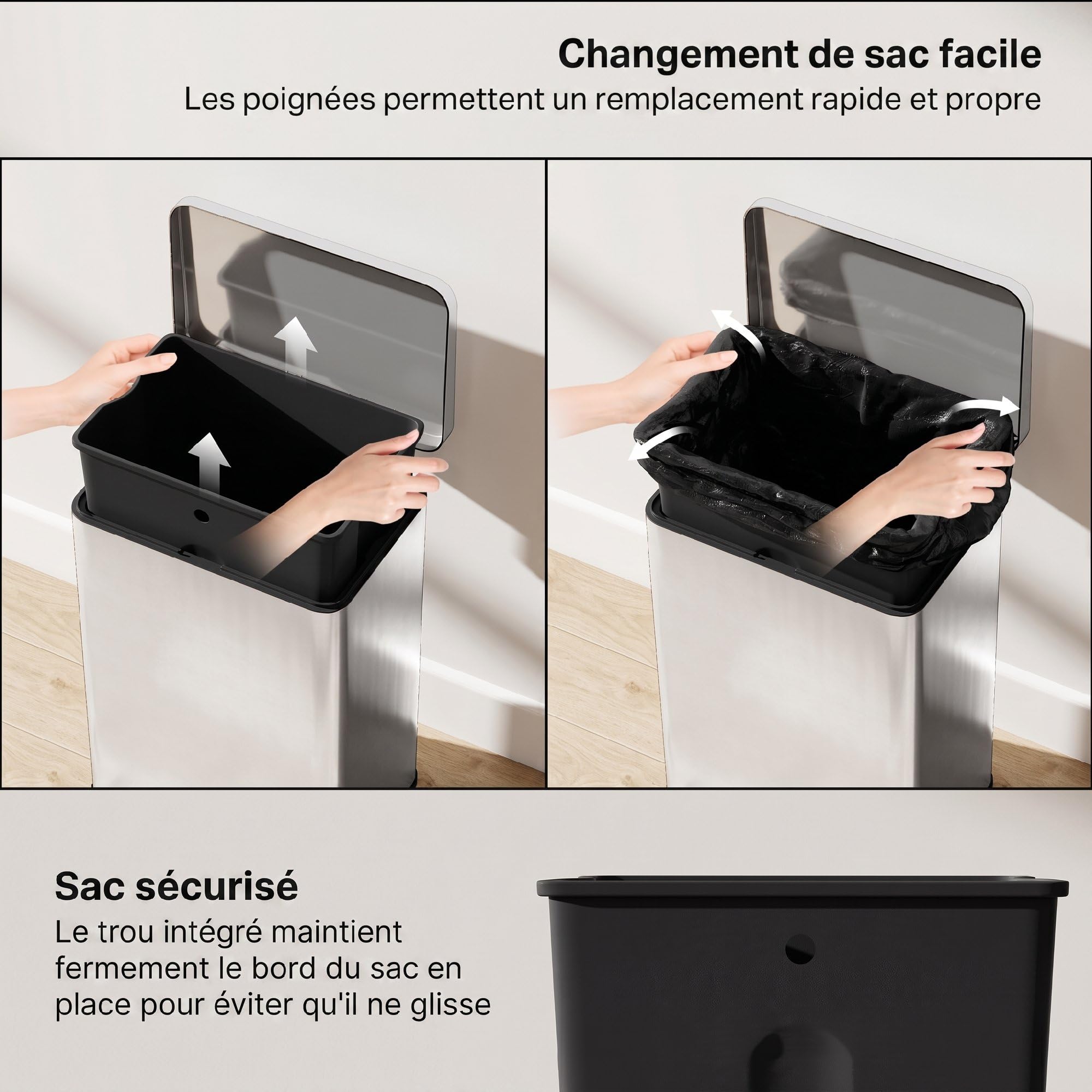 HOMCOM Poubelle de Cuisine 20 L, Poubelle avec Pédale, Couvercle à Fermeture Douce en Acier Inoxydable, Seau Intérieur Amovible, Anti-Traces, pour Cuisine, Maison, Bureau, Argenté