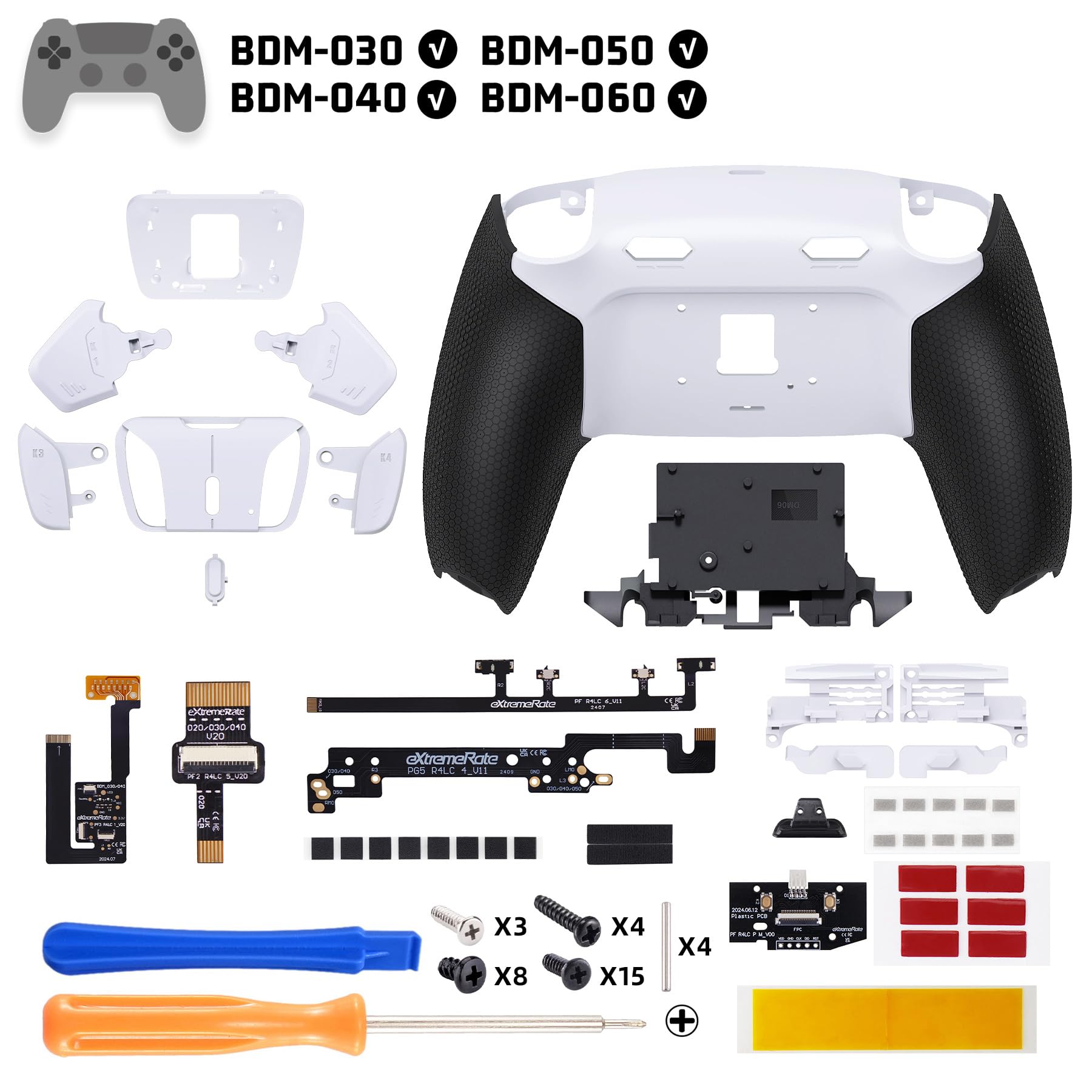 eXtremeRate RISE4 Plus MAX Remap Kit con Clicky Kit para ps5 Control BDM-030/040/050/060 Tope Gatillos & Goma Grip Carcasa Trasera & Palancas Traseras Remapeables para ps5-SIN Mando(Blanco Negro)
