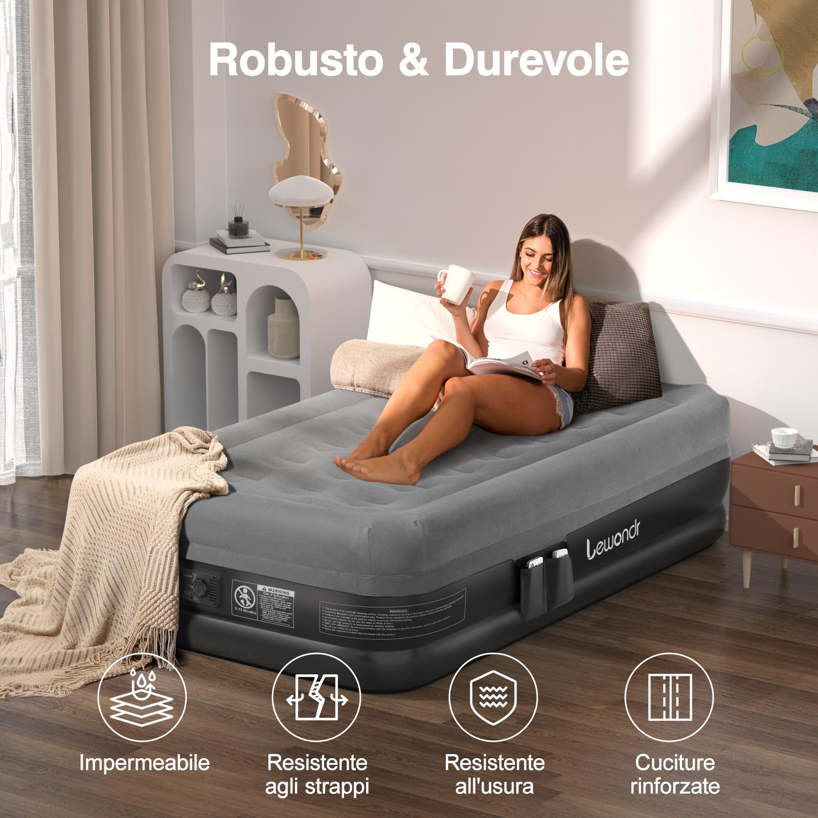 Materasso Gonfiabile Singolo Con Pompa - Comodo Per Campeggio E Ospiti - Foto 8