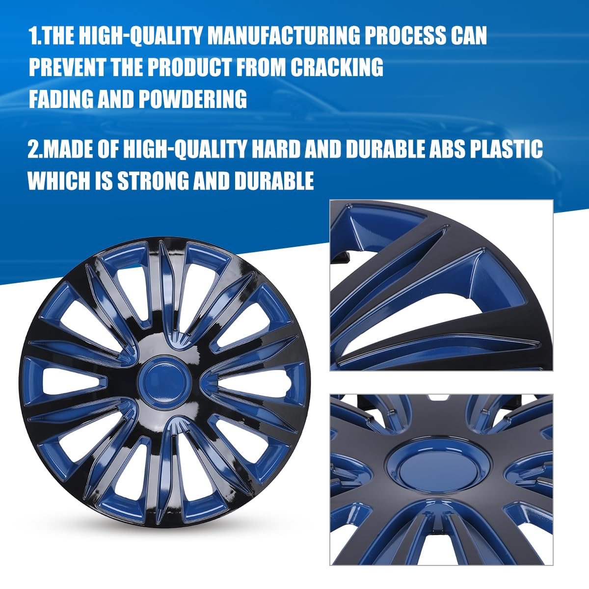 14 Inch Hubcaps Set of Black Lacquer & Blue Lacquer Universal Wheel Rim Cover R14 Hub Cap (Only Fit for Iron Hub) Snap on Wheel Rim Hub Cap Replacement Exterior Accessories for Car Pickup Truck SUV