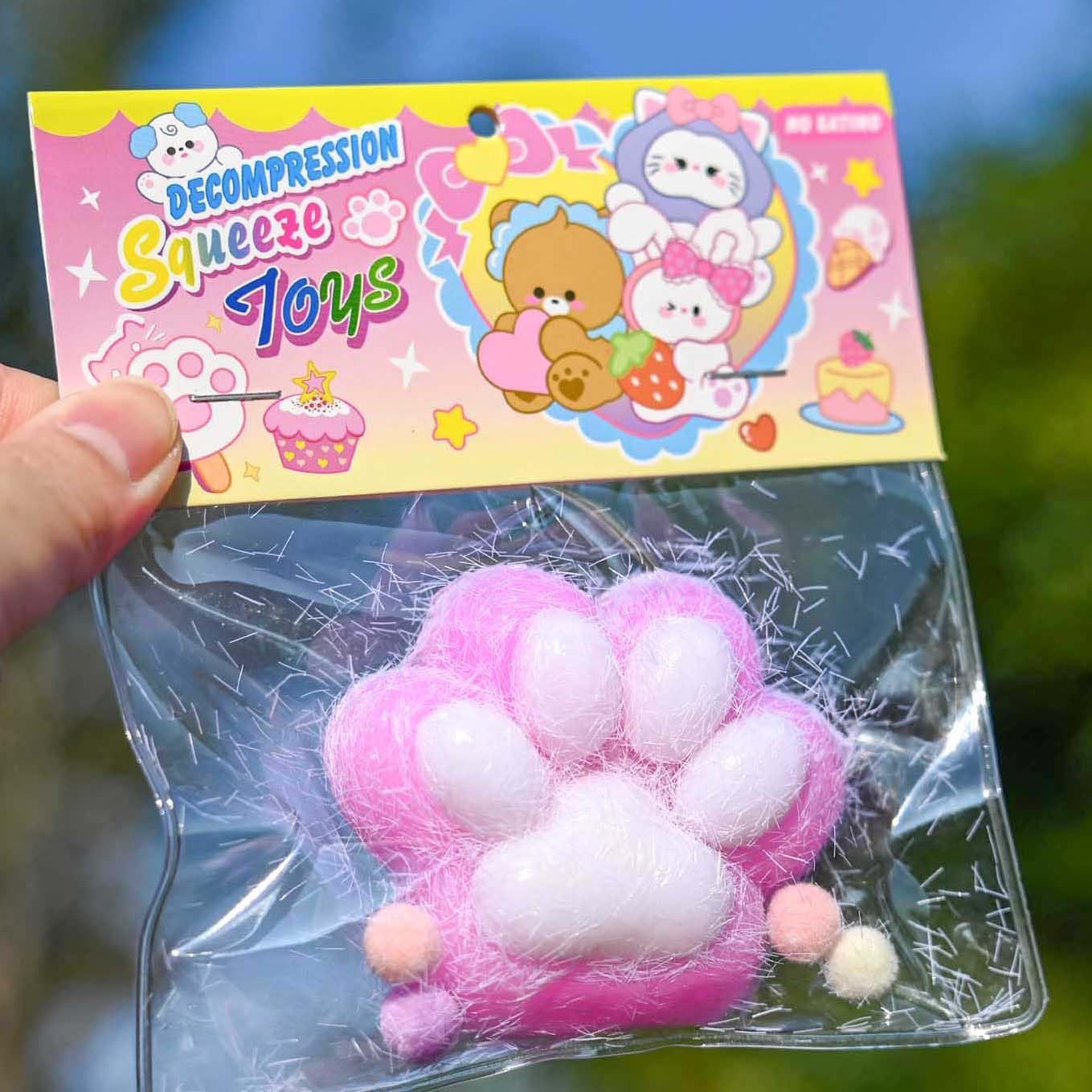 Big Taba Cat Paw Squeeze Toys for Stress Relief , 5 Inch Jelly Kitty Paw Kit Soft Cat Paw Squeeze Handmade Toy Cute Pink & White Fidget Toys for Kids Teenagers Adults Home Office Relaxing